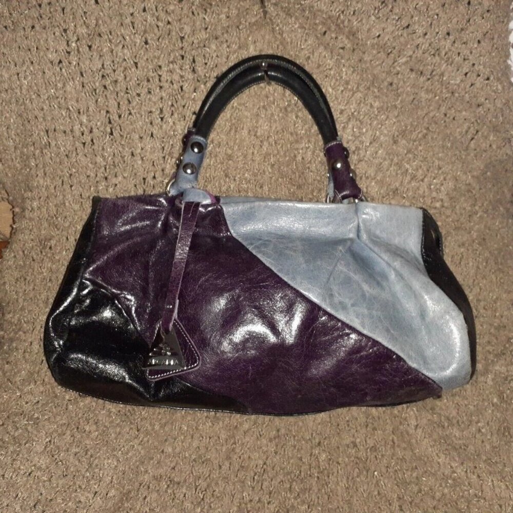 ARCADIA-3 Color Crinkled Leather Hobo-Handbag-Studded Dual Handles-Near Mint